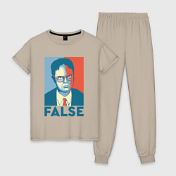 Пижама хлопковая женская Dwight false - офис, цвет: миндальный