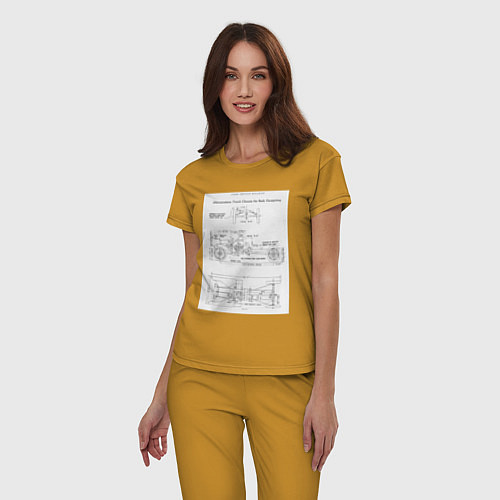 Женская пижама Ford чертежи автомобиля / Горчичный – фото 3