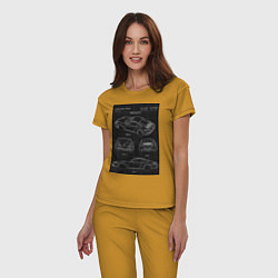 Пижама хлопковая женская Porsche 911 автомобиль чертеж, цвет: горчичный — фото 2