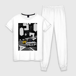 Пижама хлопковая женская BMW автомобиль initial d, цвет: белый