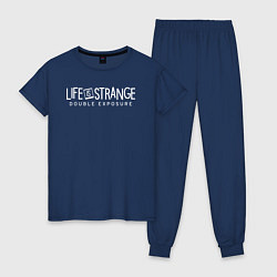 Пижама хлопковая женская Life is strange double exposure logotypе, цвет: тёмно-синий