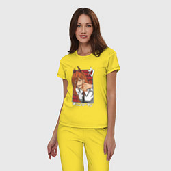 Пижама хлопковая женская Человек-бензопила Пауэр с рогами, цвет: желтый — фото 2