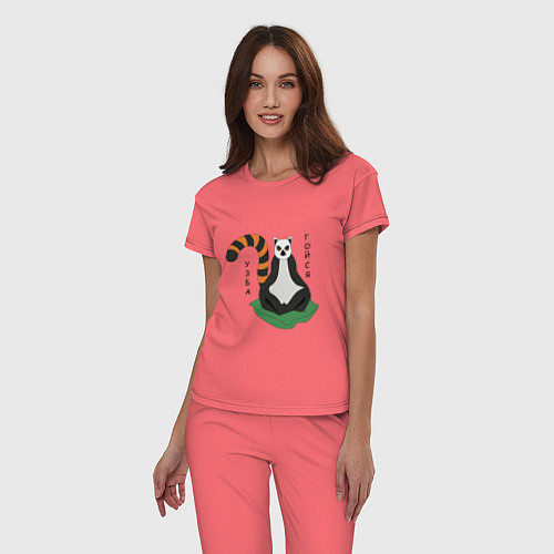 Женская пижама Узбагойся лемур мадагаскарский и надпись / Коралловый – фото 3