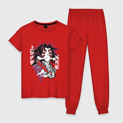 Пижама хлопковая женская Клинок рассекающий демонов 1 Высшая Луна Кокушибо, цвет: красный