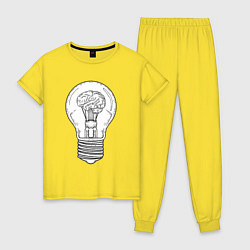 Пижама хлопковая женская Мозг и лампочка, цвет: желтый