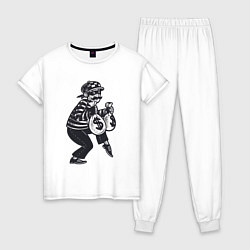 Пижама хлопковая женская Вор с мешками денег, цвет: белый