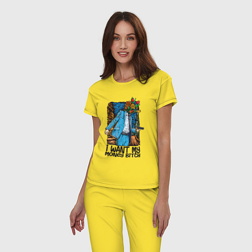 Женская пижама Отдай мне деньги сучка - букет / Желтый – фото 3