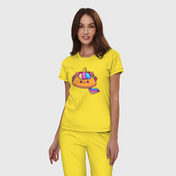 Пижама хлопковая женская Тако единорог милый, цвет: желтый — фото 2
