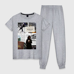 Пижама хлопковая женская Журналист эстетика, цвет: меланж