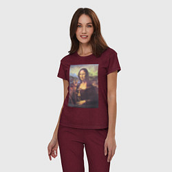 Пижама хлопковая женская Мона Лиза с кальяном, цвет: меланж-бордовый — фото 2