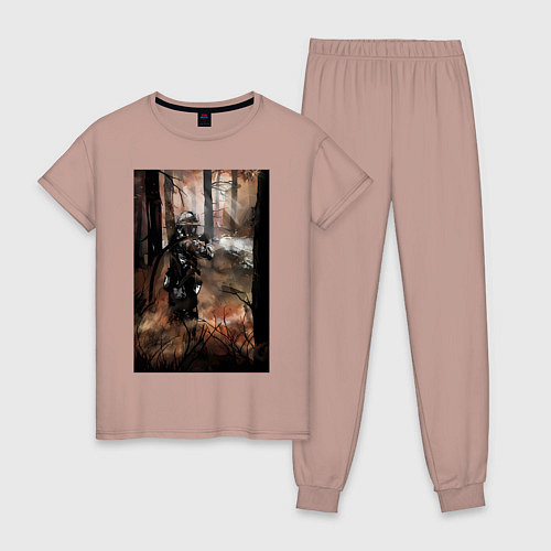 Женская пижама Пожарный тушит лес / Пыльно-розовый – фото 1