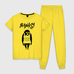 Пижама хлопковая женская Обезьяна граффити уличное искусство Banksy, цвет: желтый