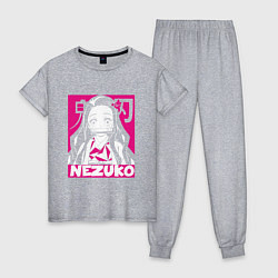 Пижама хлопковая женская Клинок рассекающий демонов Незуко Nezuko, цвет: меланж