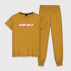 Пижама хлопковая женская Ateez logo, цвет: горчичный