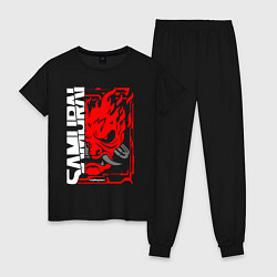 Пижама хлопковая женская Cyberpunk samurai, цвет: черный