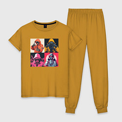 Пижама хлопковая женская Киборг рэперы, цвет: горчичный