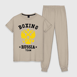 Пижама хлопковая женская Boxing Russia Team, цвет: миндальный