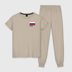 Пижама хлопковая женская Россия карта и флаг, цвет: миндальный