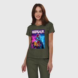 Пижама хлопковая женская Cyber beersaur - neon glow, цвет: меланж-хаки — фото 2