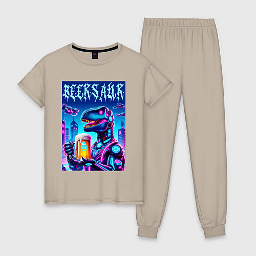 Женская пижама Кибер пивозавр из будущего - нейроарт / Миндальный – фото 1