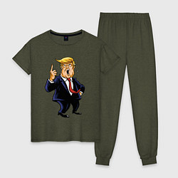 Пижама хлопковая женская Злой Трамп, цвет: меланж-хаки