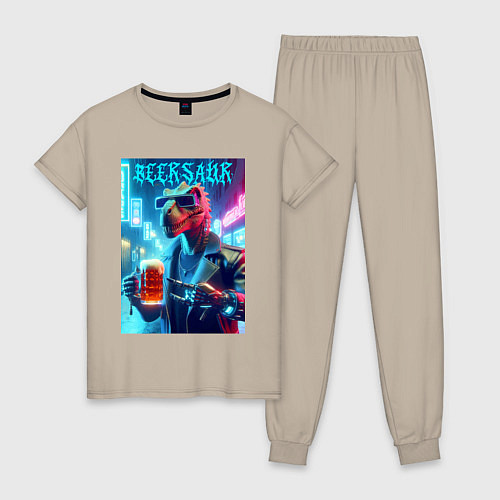 Женская пижама Cyber cool dude Dino - ai art fantasy / Миндальный – фото 1