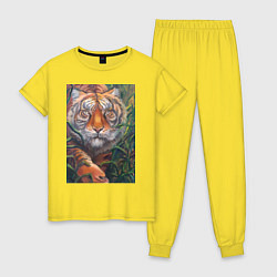 Пижама хлопковая женская Охотящийся тигр, цвет: желтый