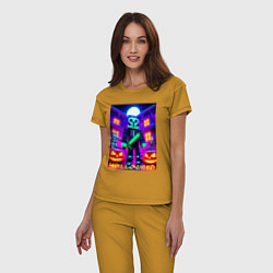 Пижама хлопковая женская Halloween and Minecraft - neon collaboration, цвет: горчичный — фото 2