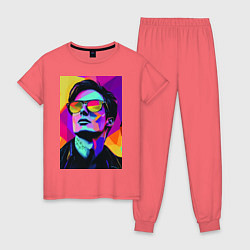 Пижама хлопковая женская Портрет Дурова pop art, цвет: коралловый