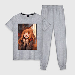 Пижама хлопковая женская Волчица и пряности Холо удивление, цвет: меланж