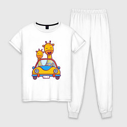 Пижама хлопковая женская Жирафы в автомобиле, цвет: белый