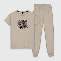 Пижама хлопковая женская Акула с коварной улыбкой, цвет: миндальный