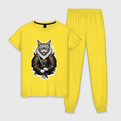 Женская пижама Серьезный кот самурай