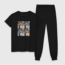 Пижама хлопковая женская Four monkeys, цвет: черный