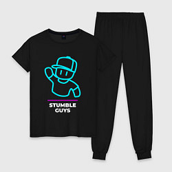 Пижама хлопковая женская Символ Stumble Guys в неоновых цветах, цвет: черный