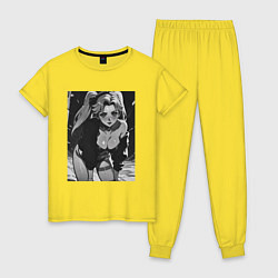 Пижама хлопковая женская Ребекка в позе - Киберпанк, цвет: желтый