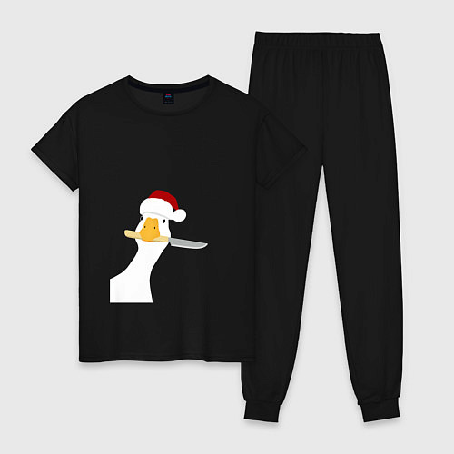 Женская пижама Гусь Санта с ножом в клюве / Черный – фото 1