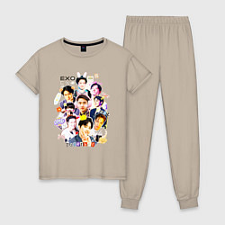 Пижама хлопковая женская Exo together дружная команда, цвет: миндальный