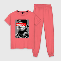 Пижама хлопковая женская Линкольн - Америка, цвет: коралловый