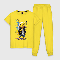 Пижама хлопковая женская Cool Pikachu - watercolor sketch, цвет: желтый