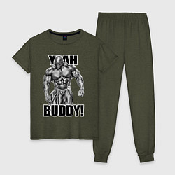 Пижама хлопковая женская Ronnie Coleman- yeah buddy, цвет: меланж-хаки