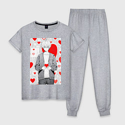 Женская пижама Манга мальчик с сердечками