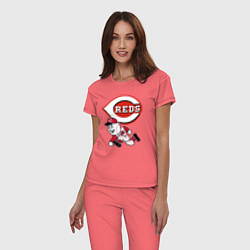 Пижама хлопковая женская Cincinnati reds baseball team - talisman, цвет: коралловый — фото 2