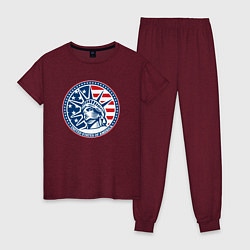 Пижама хлопковая женская USA flag New York, цвет: меланж-бордовый