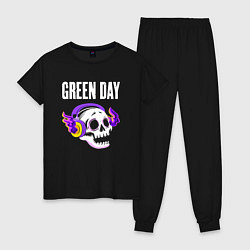 Пижама хлопковая женская Green Day - неоновый череп, цвет: черный