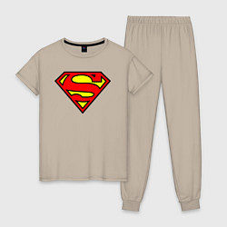 Пижама хлопковая женская Superman logo, цвет: миндальный