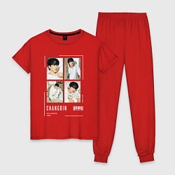 Пижама хлопковая женская Changbin stray kids cute, цвет: красный