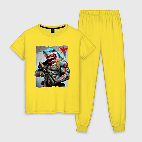 Женская пижама Чувак-акула боец спецназа / Желтый – фото 1