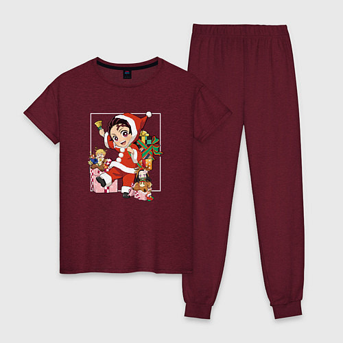 Женская пижама New year Tanjiro Demon slayer / Меланж-бордовый – фото 1