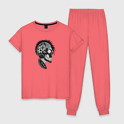 Пижама хлопковая женская Punks skulls, цвет: коралловый